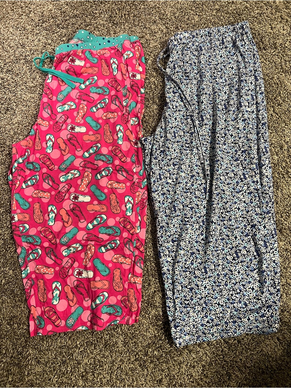 Women’s Pajama Pants Pair - Bright Pink Flip-Flop Print & Blue Floral